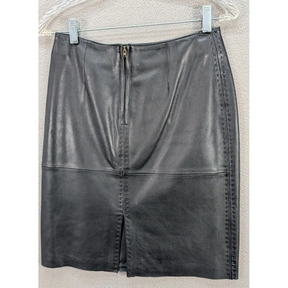 Petite Sophisticate Skirt Women Sz 4 Dark Brown Leather Zip Lined Goth Y2K Chic